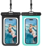 WEKEEP Waterproof Phone Pouch 2 Pack, IPX8 Cellphone Dry Bag Beach Essentials for Cruise Travel (Black/Teal)